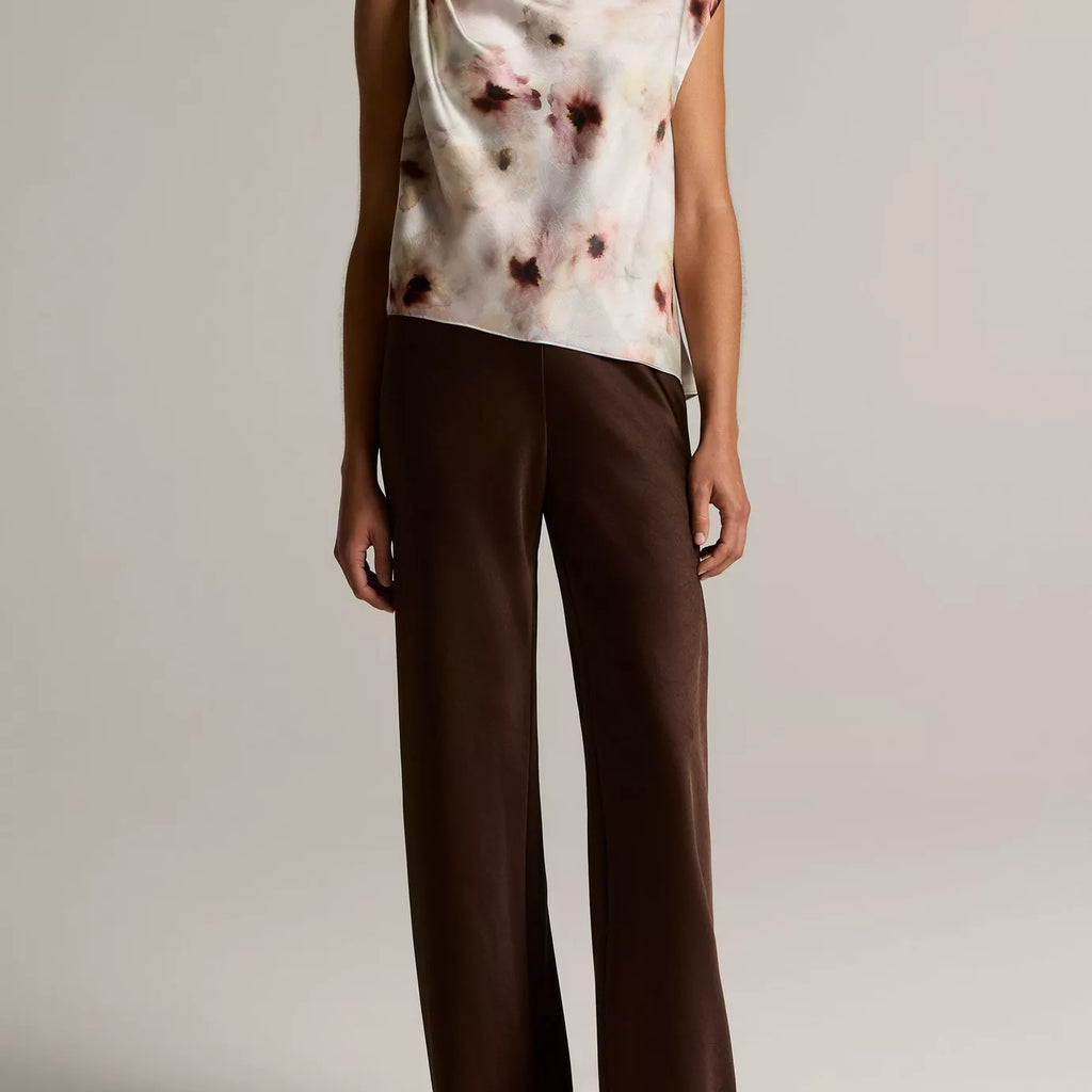 Vince Watercolor Floral Satin Twist-Shoulder Top