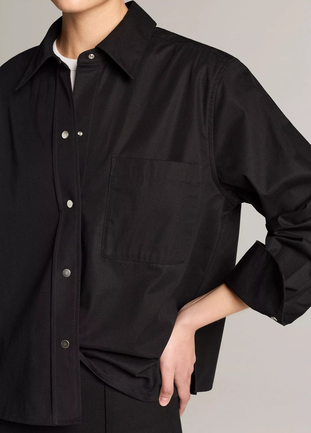 Vince Cotton Metal-Snap Long-Sleeve Shirt