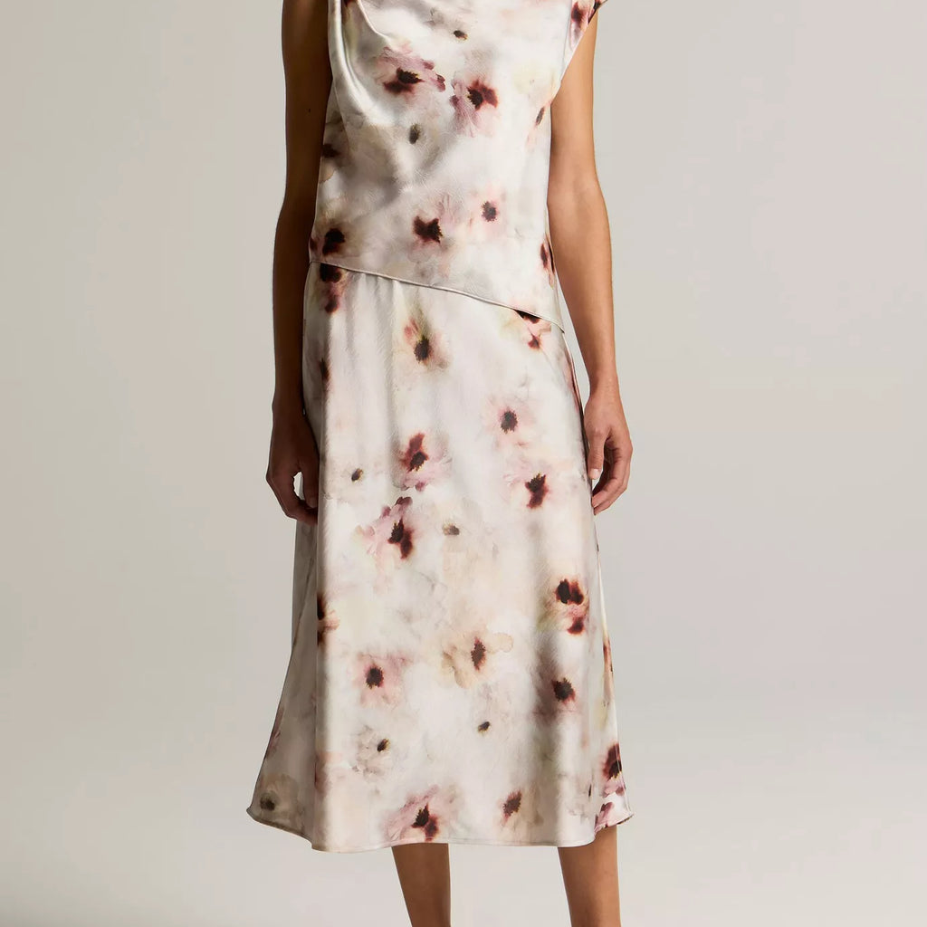Vince Watercolor Floral Satin Slip-Skirt