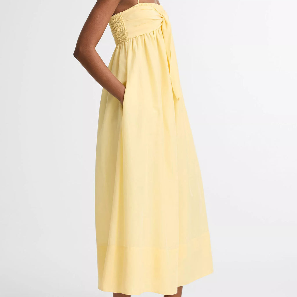 Vince Cotton-Silk Tie Smocked Dress