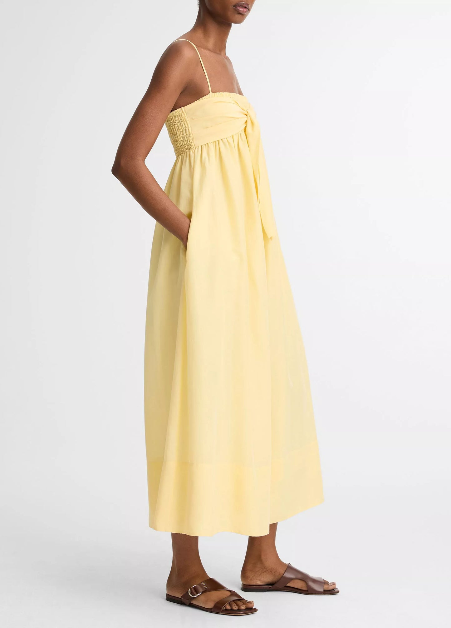 Vince Cotton-Silk Tie Smocked Dress