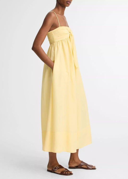 Vince Cotton-Silk Tie Smocked Dress