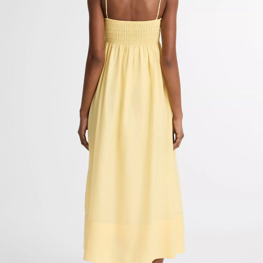 Vince Cotton-Silk Tie Smocked Dress