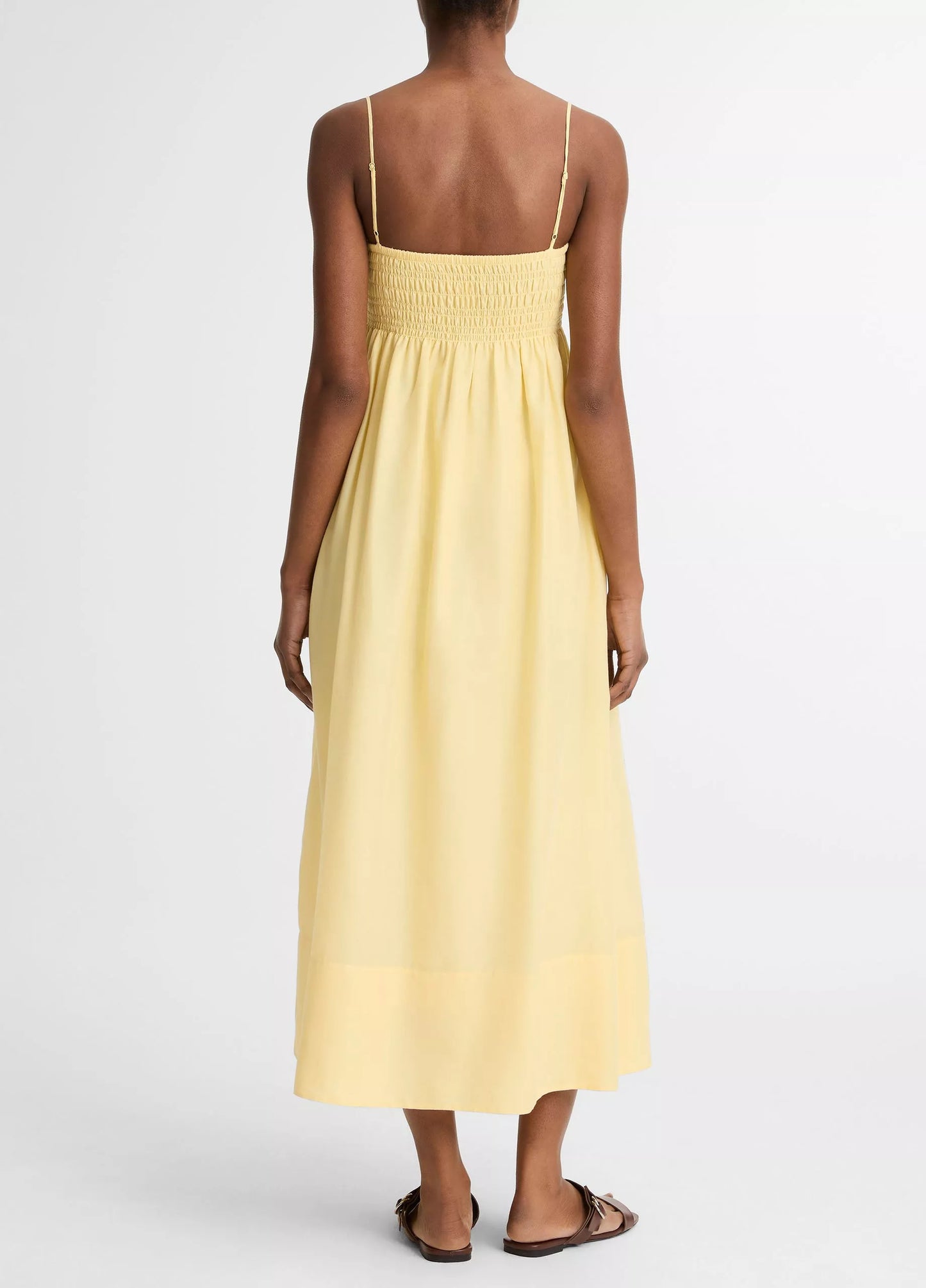 Vince Cotton-Silk Tie Smocked Dress