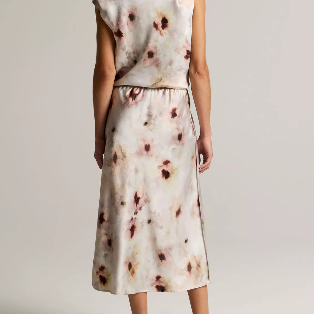 Vince Watercolor Floral Satin Slip-Skirt