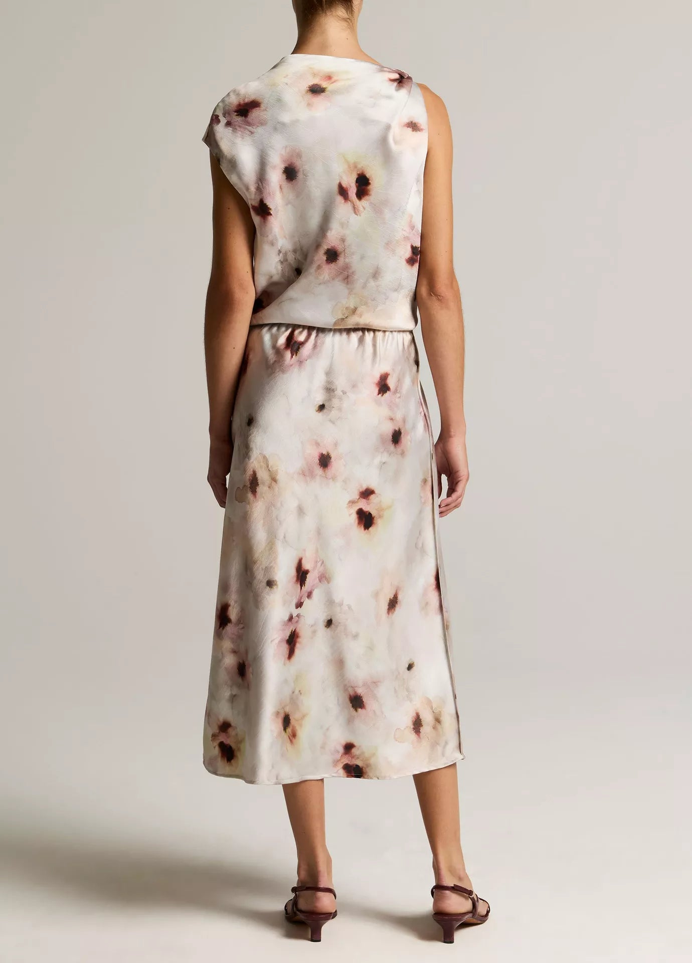 Vince Watercolor Floral Satin Slip-Skirt