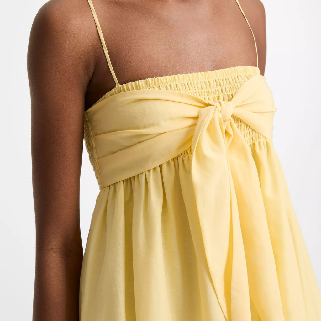 Vince Cotton-Silk Tie Smocked Dress