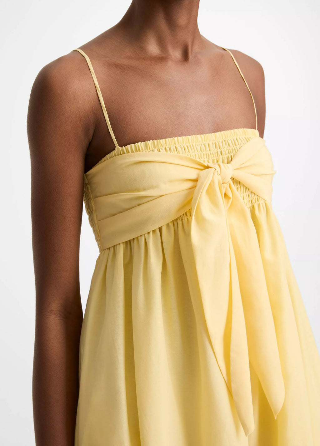 Vince Cotton-Silk Tie Smocked Dress