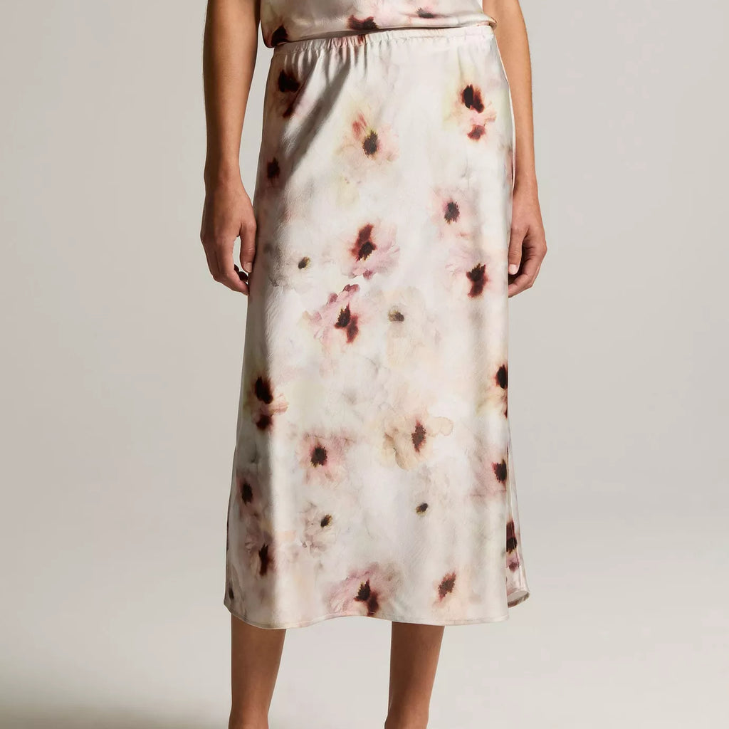 Vince Watercolor Floral Satin Slip-Skirt