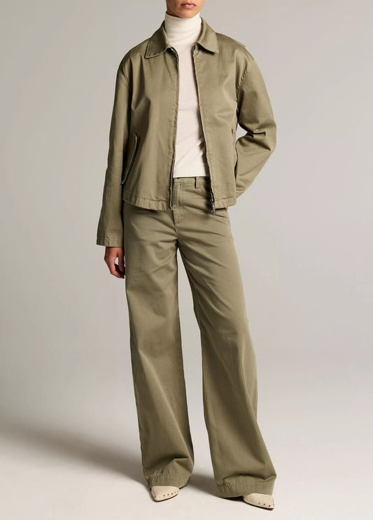 Vince Washed Cotton Twill Mid-Rise Wide-Leg Pant