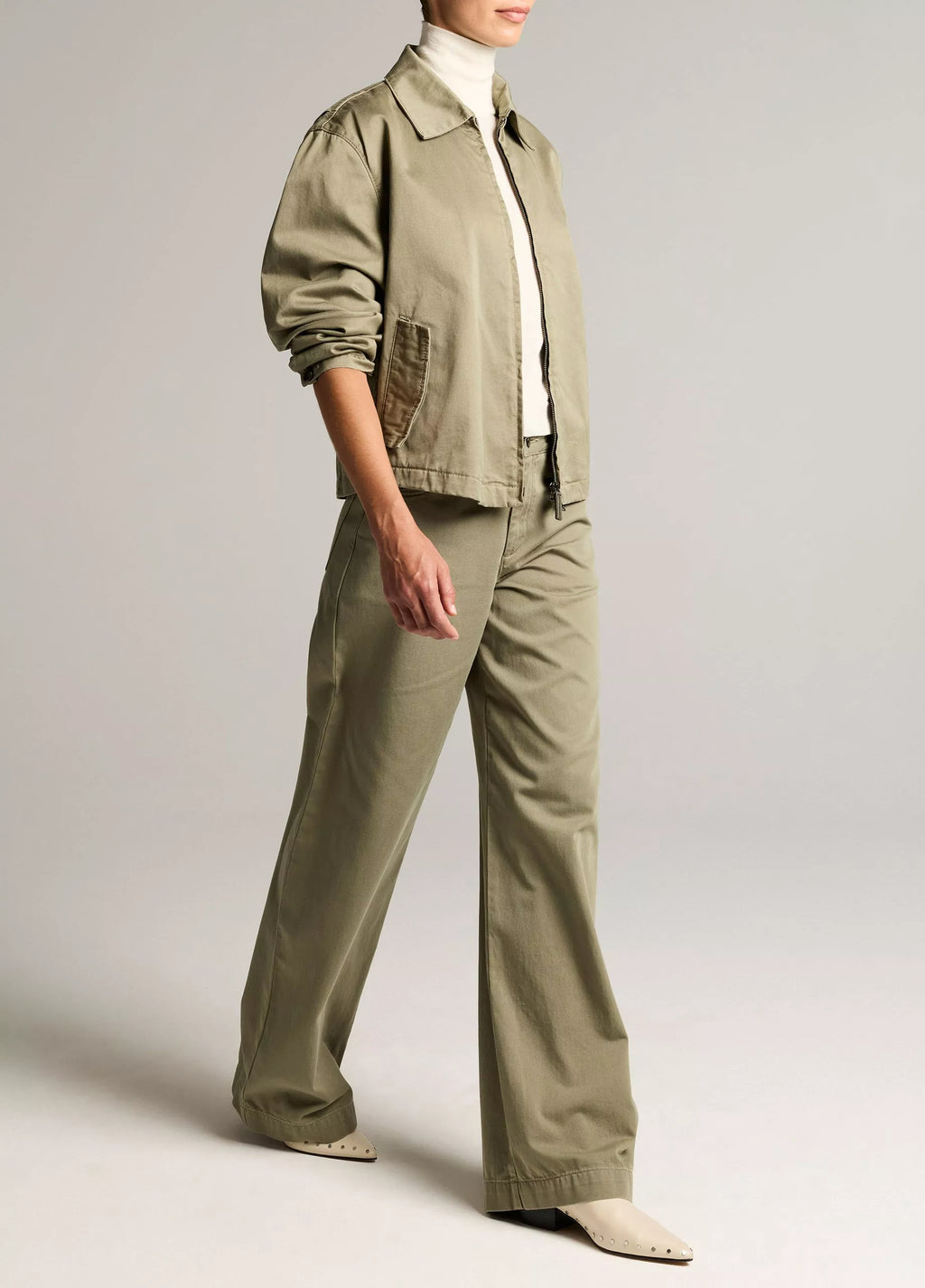 Vince Washed Cotton Twill Mid-Rise Wide-Leg Pant