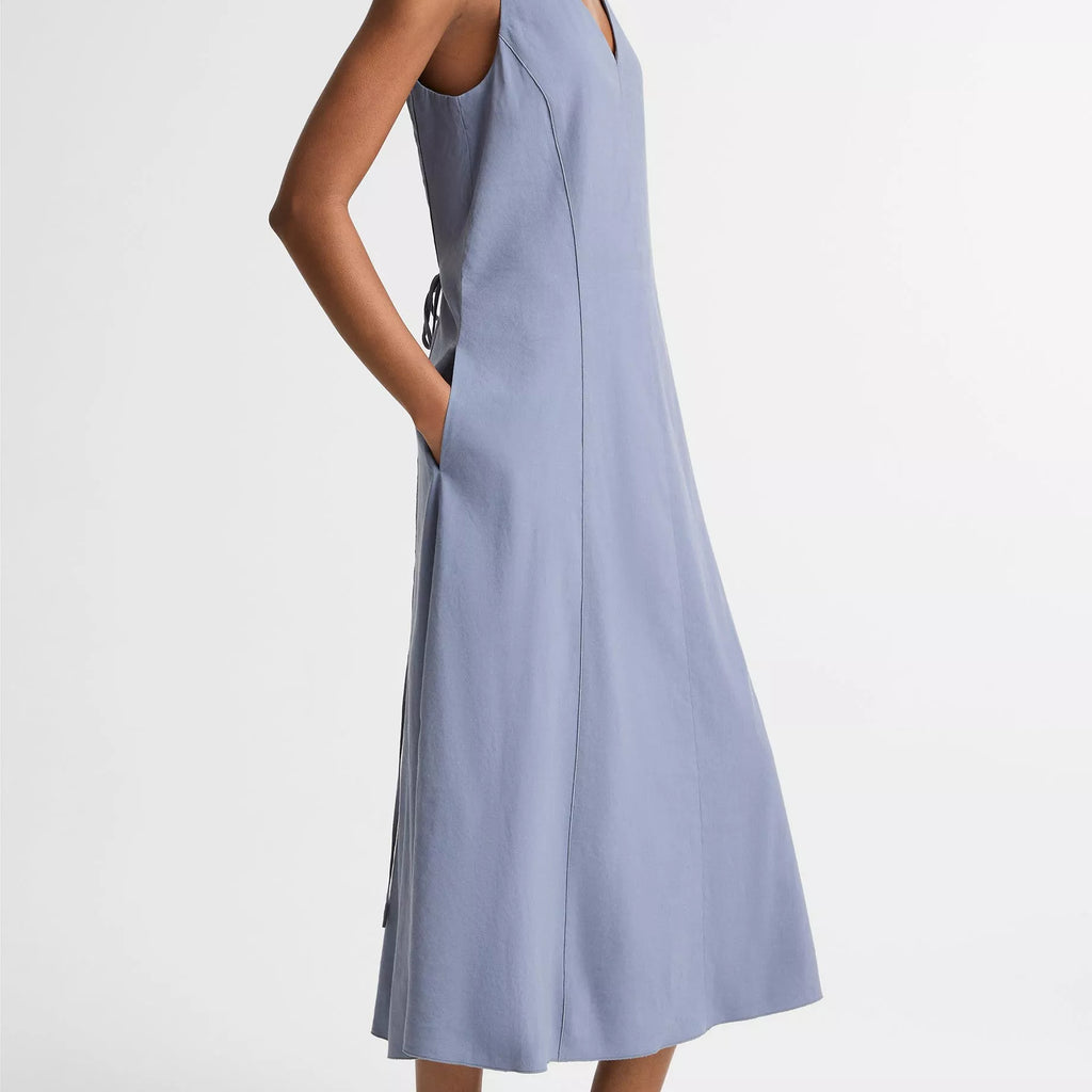 Vince Linen-Blend V-Neck Dress