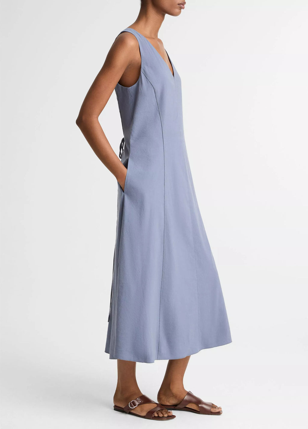 Vince Linen-Blend V-Neck Dress