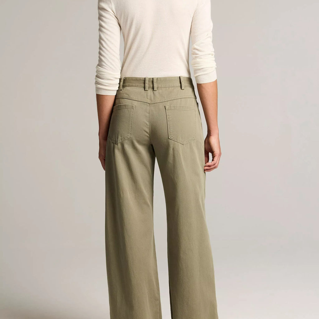 Vince Washed Cotton Twill Mid-Rise Wide-Leg Pant
