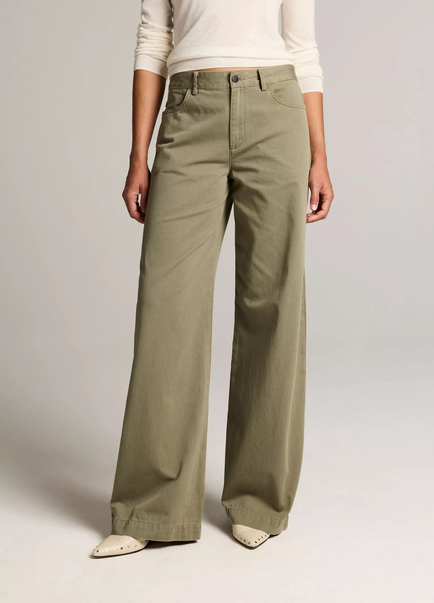 Vince Washed Cotton Twill Mid-Rise Wide-Leg Pant