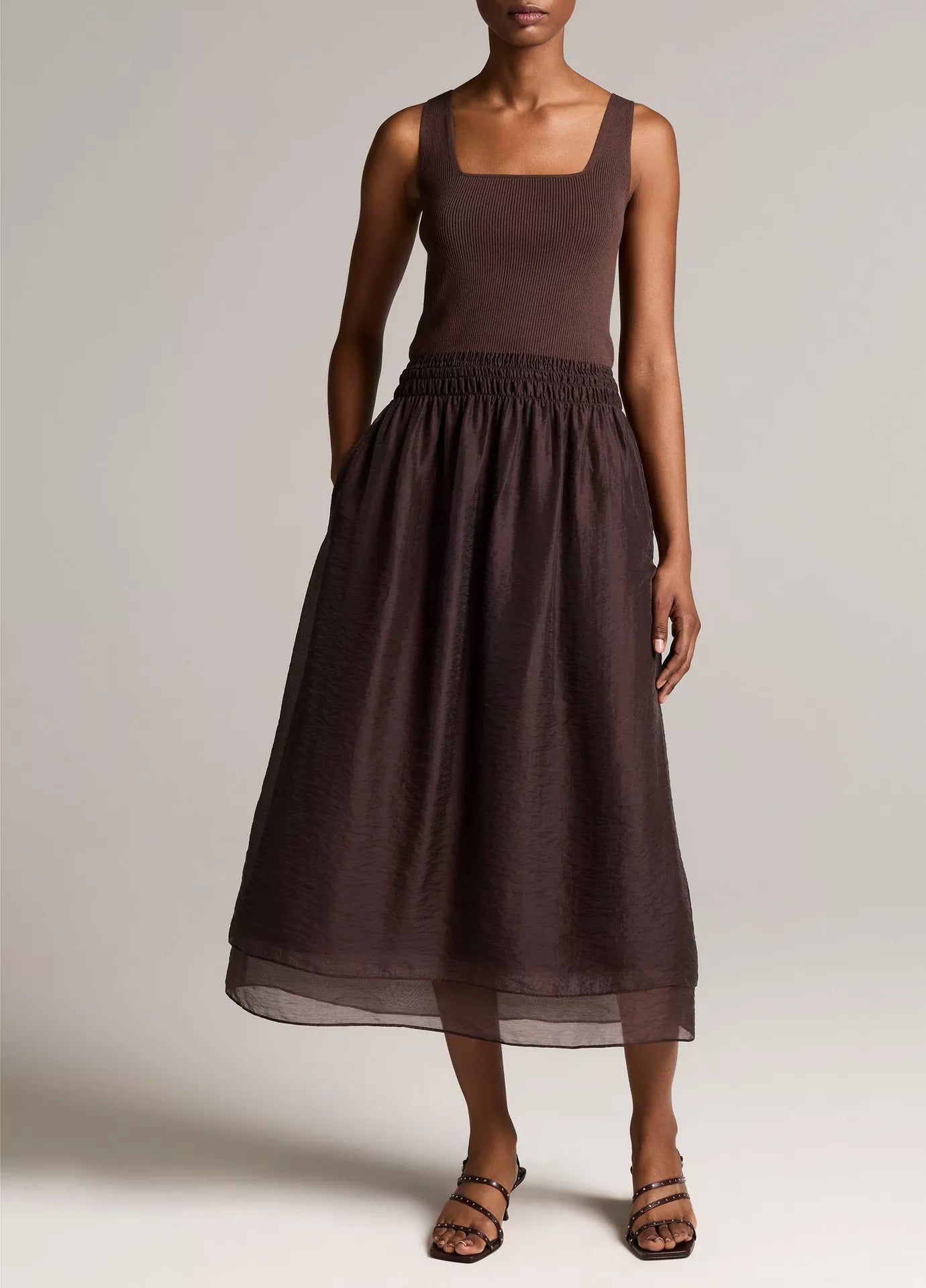 Vince Square-Neck Mixed-Media Dress