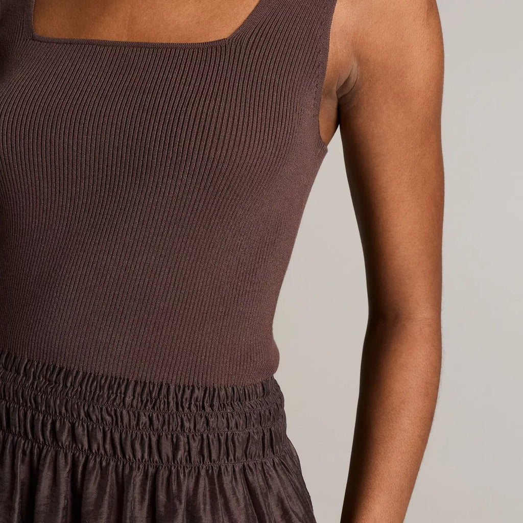 Vince Square-Neck Mixed-Media Dress