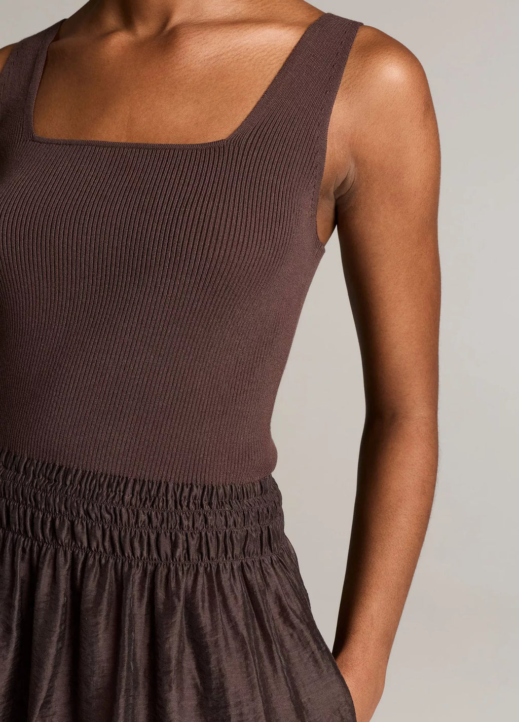 Vince Square-Neck Mixed-Media Dress