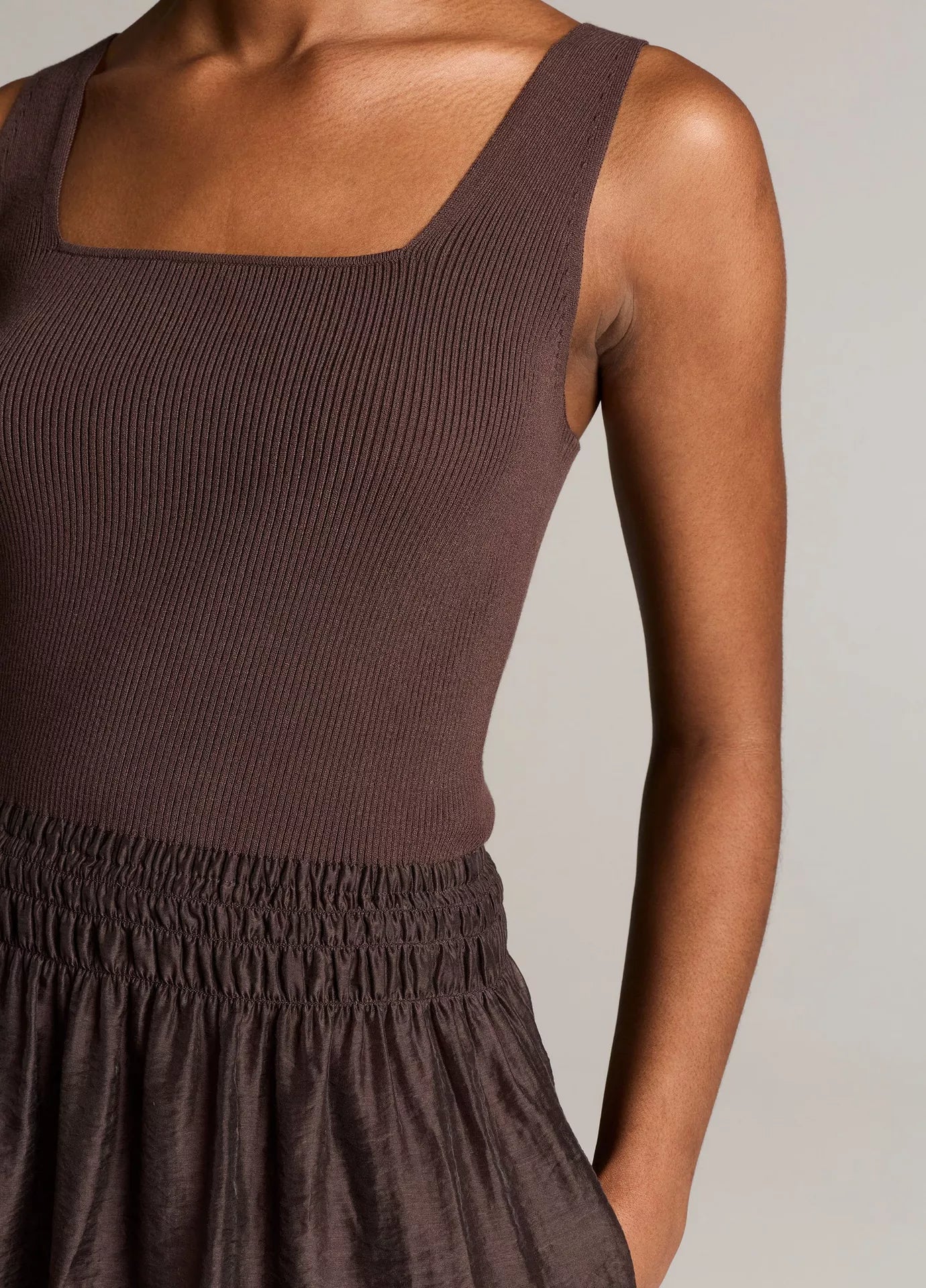Vince Square-Neck Mixed-Media Dress
