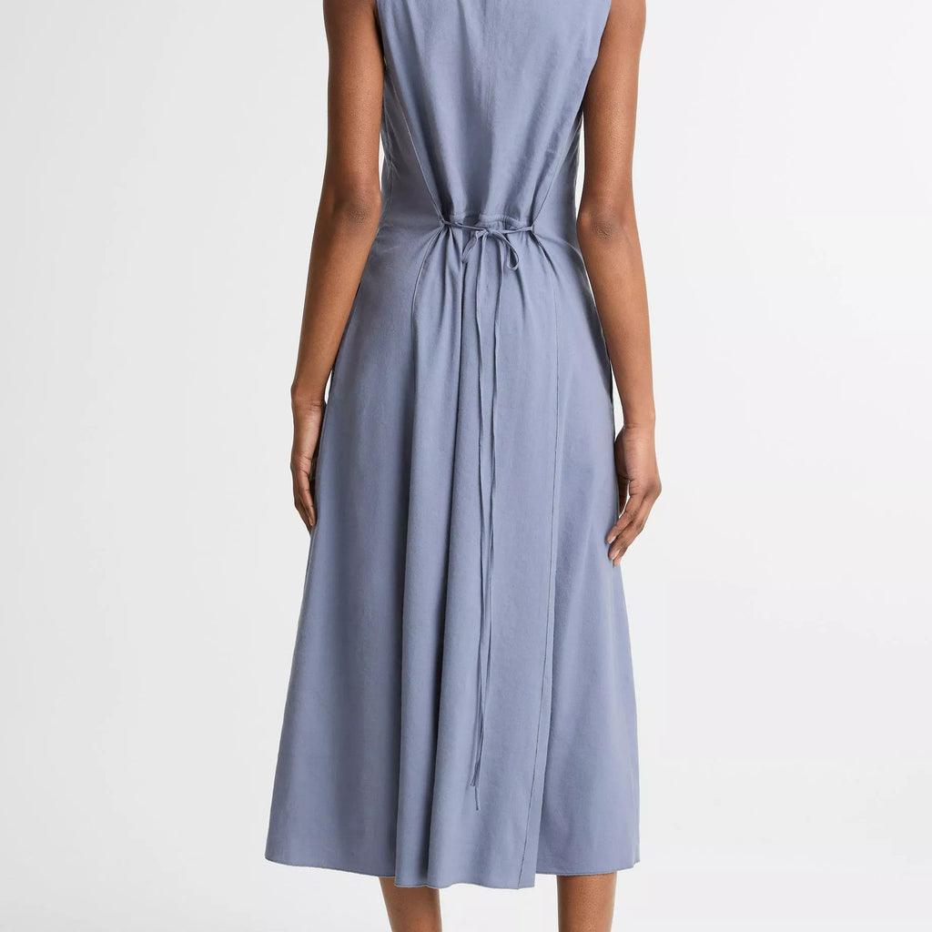 Vince Linen-Blend V-Neck Dress