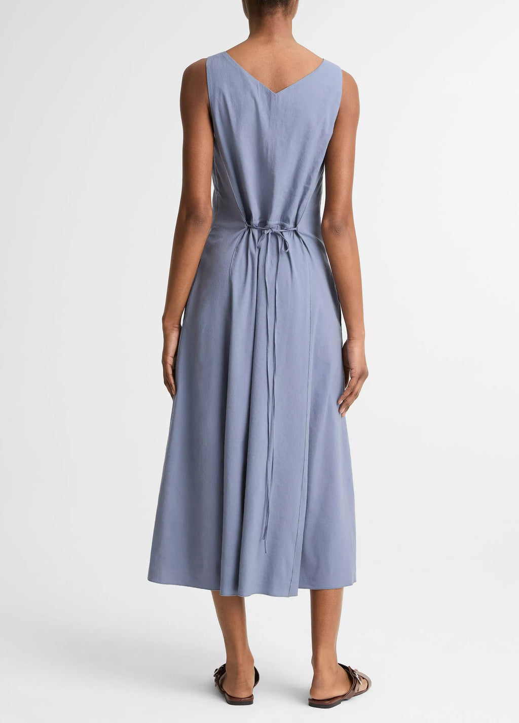 Vince Linen-Blend V-Neck Dress