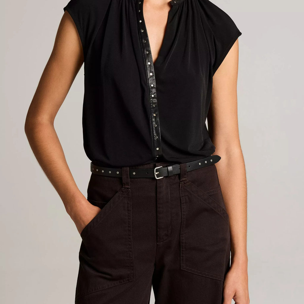 Vince Studded Matte Jersey Cap-Sleeve Top