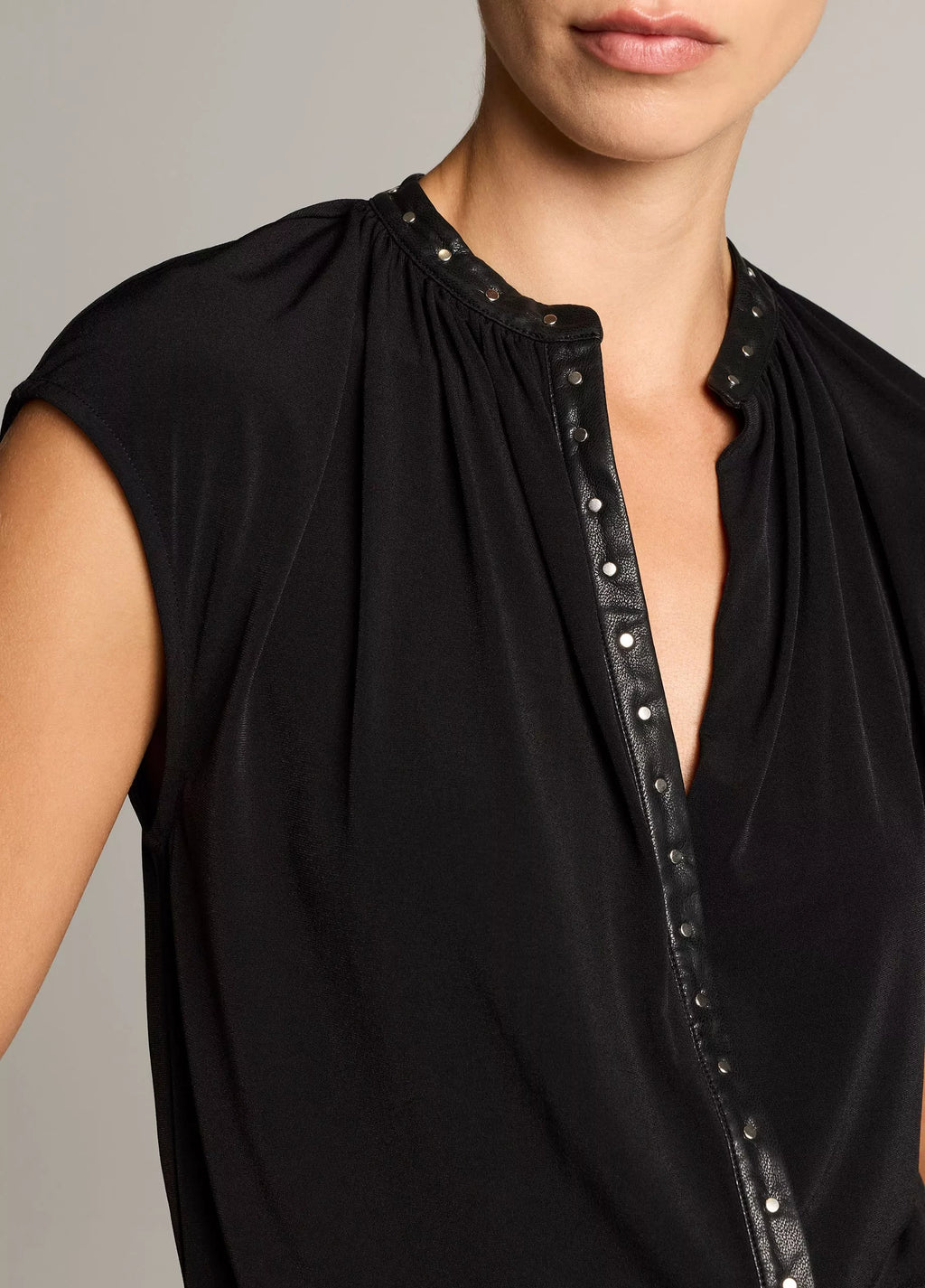 Vince Studded Matte Jersey Cap-Sleeve Top