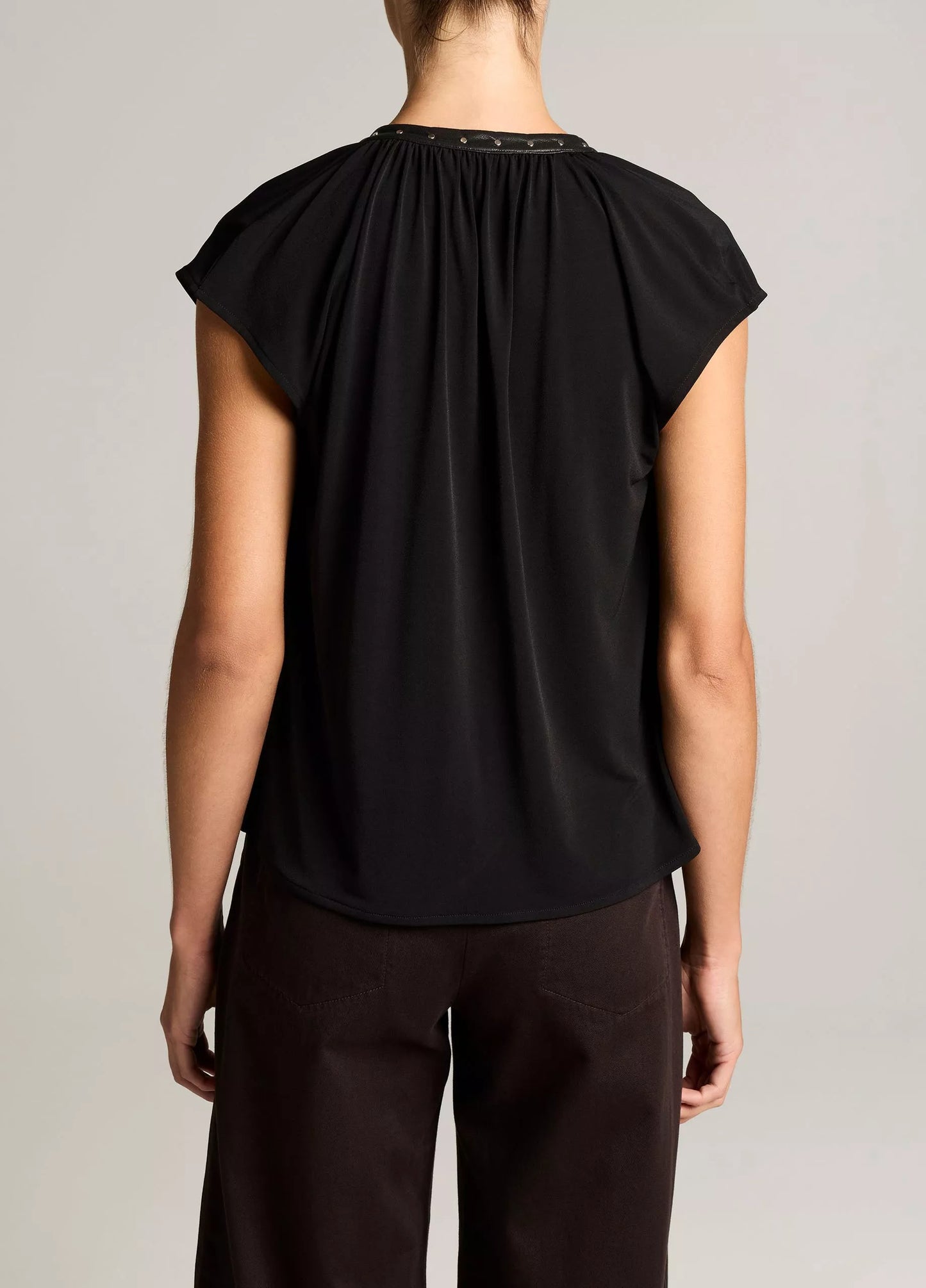 Vince Studded Matte Jersey Cap-Sleeve Top