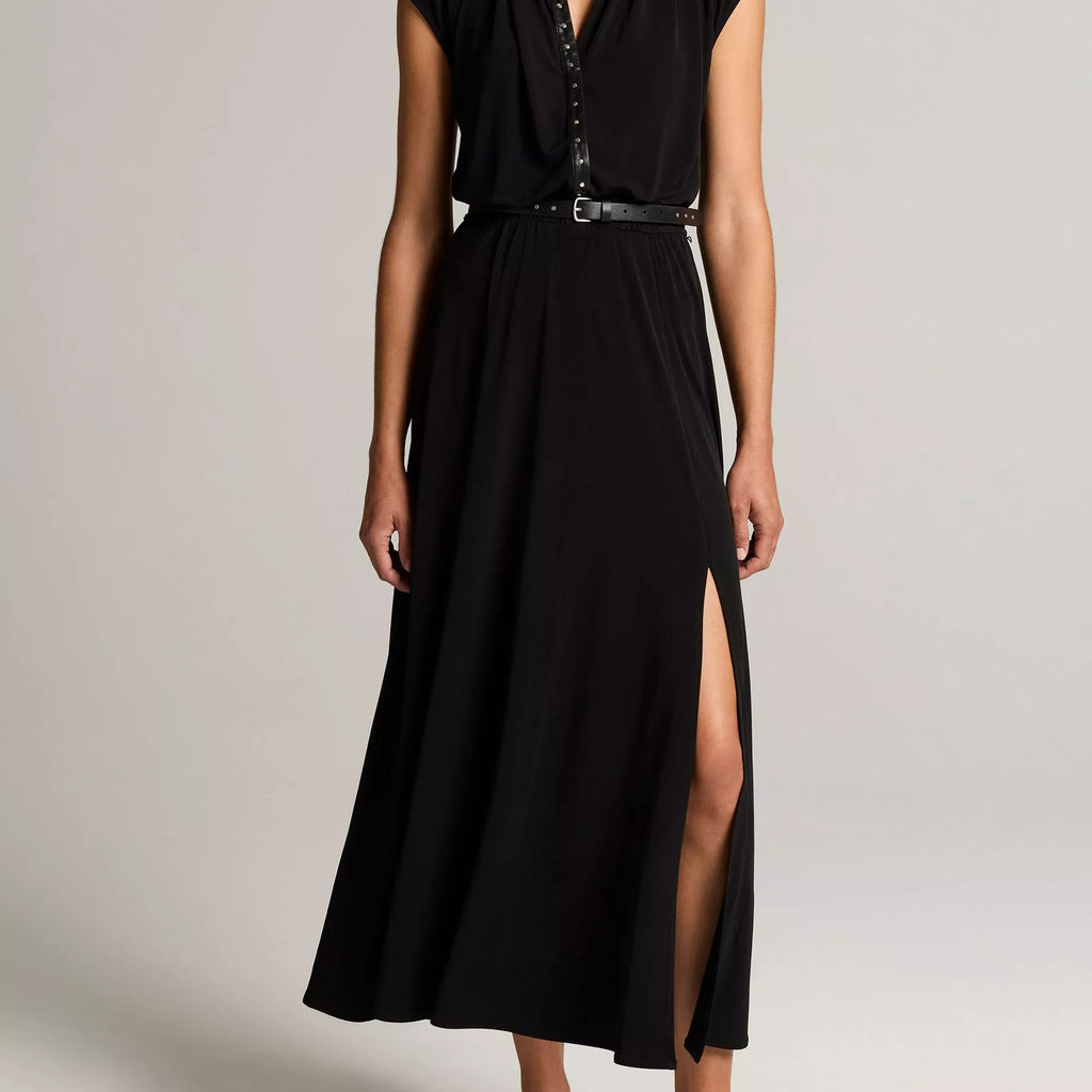 Vince Studded Matte Jersey Cap-Sleeve Dress