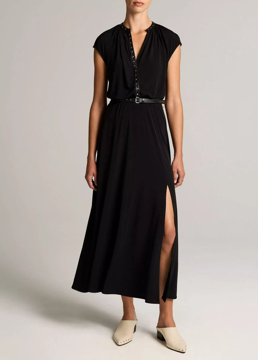 Vince Studded Matte Jersey Cap-Sleeve Dress