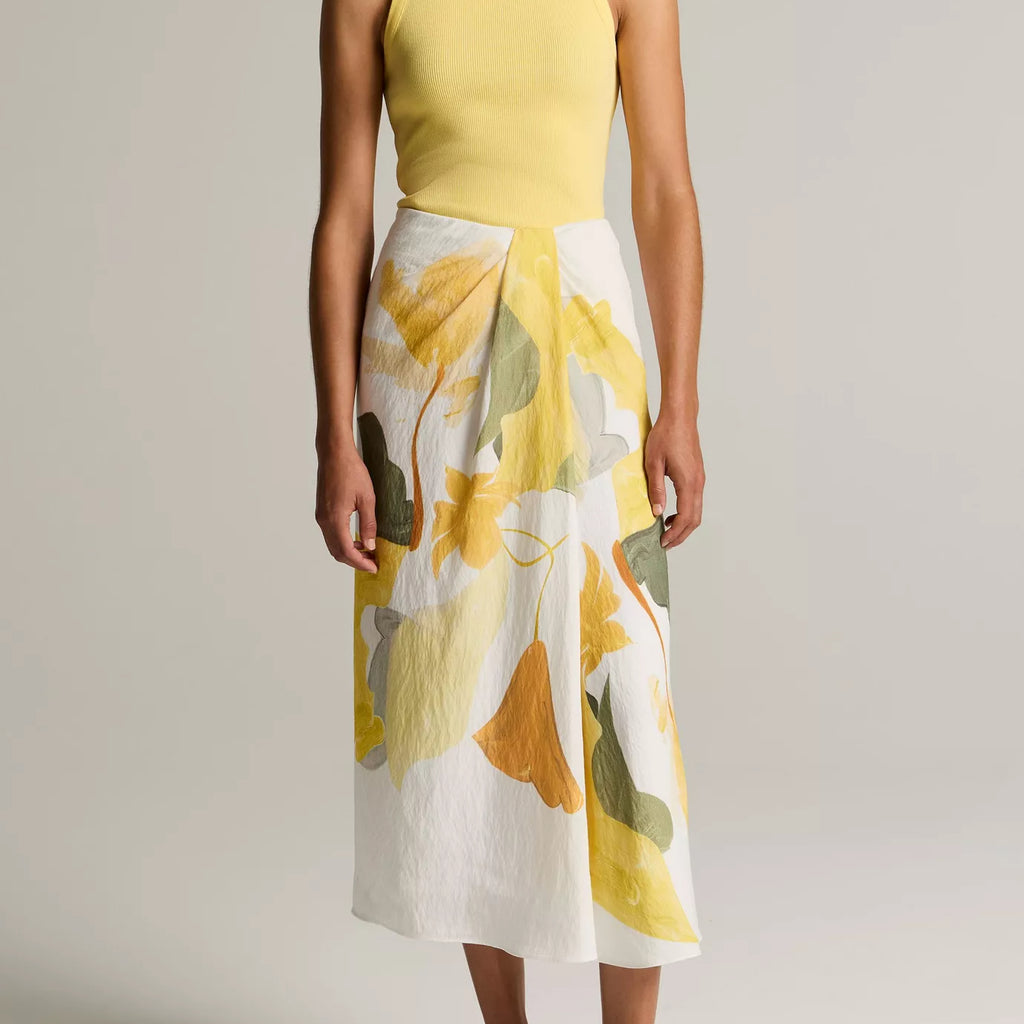 Vince Painted Abstract Floral Draped Skirt