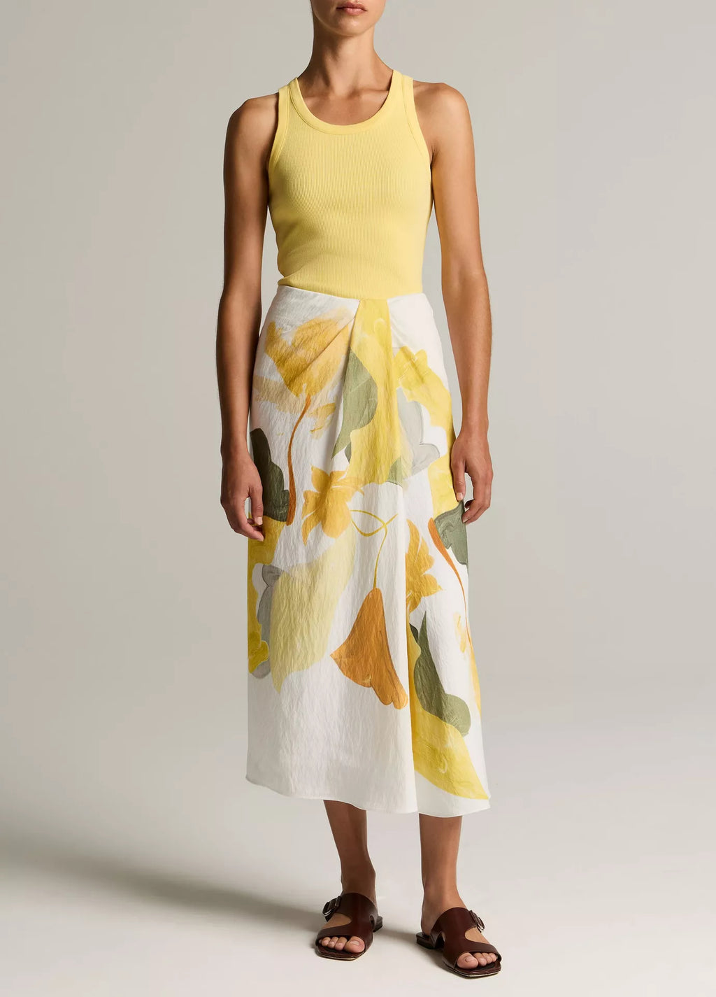 Vince Painted Abstract Floral Draped Skirt