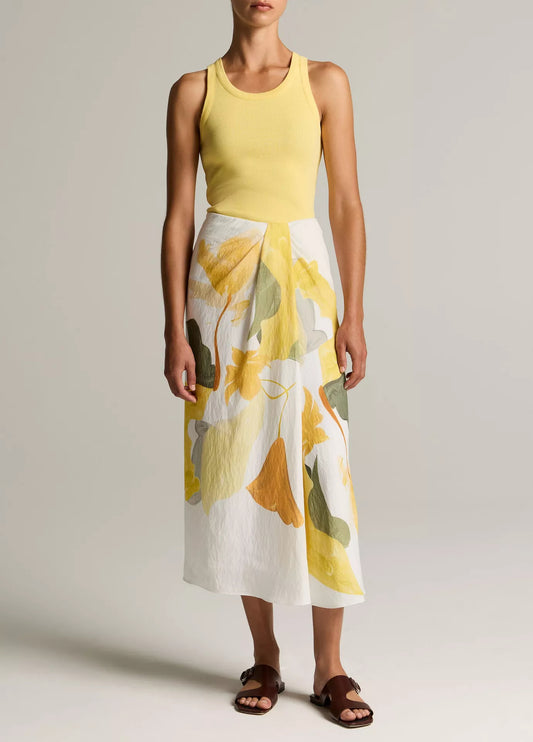 Vince Painted Abstract Floral Draped Skirt