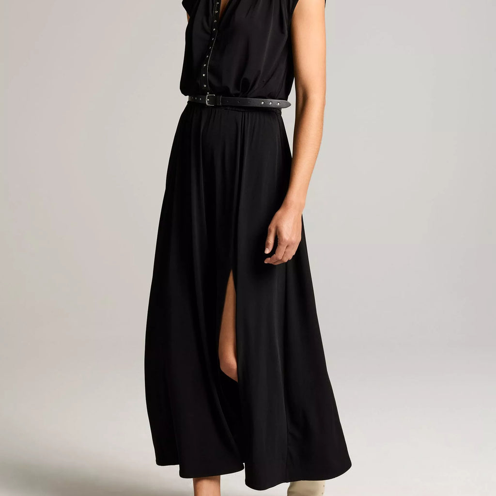 Vince Studded Matte Jersey Cap-Sleeve Dress