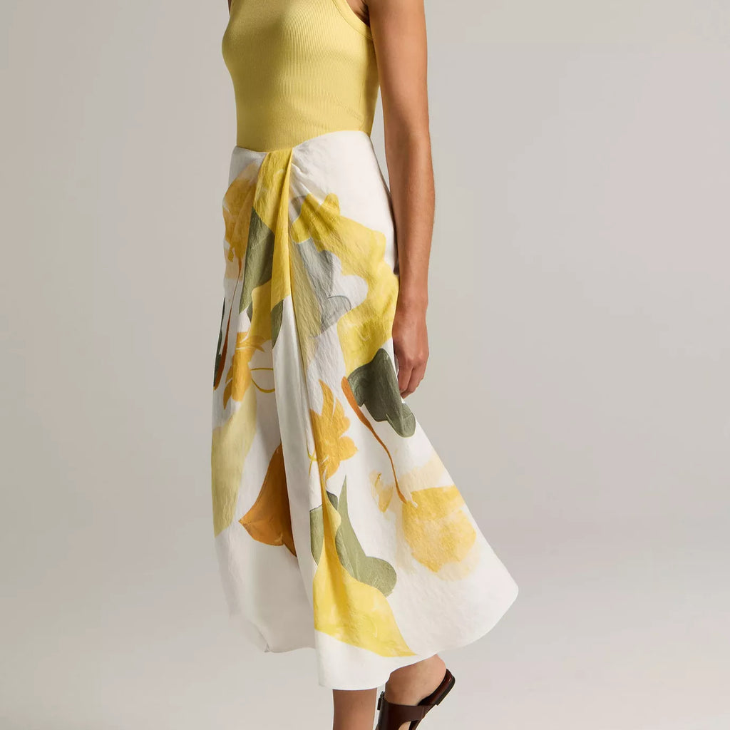 Vince Painted Abstract Floral Draped Skirt