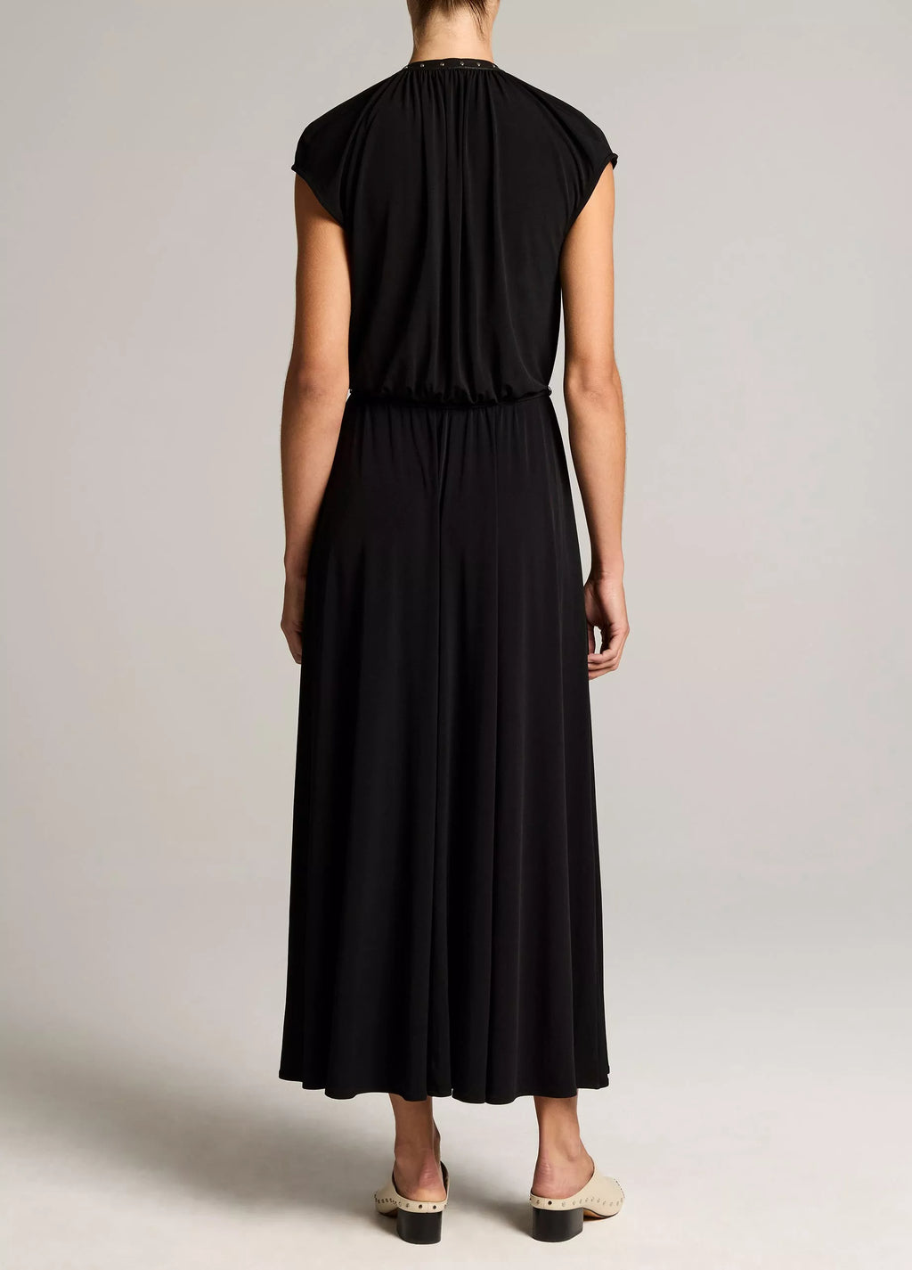 Vince Studded Matte Jersey Cap-Sleeve Dress