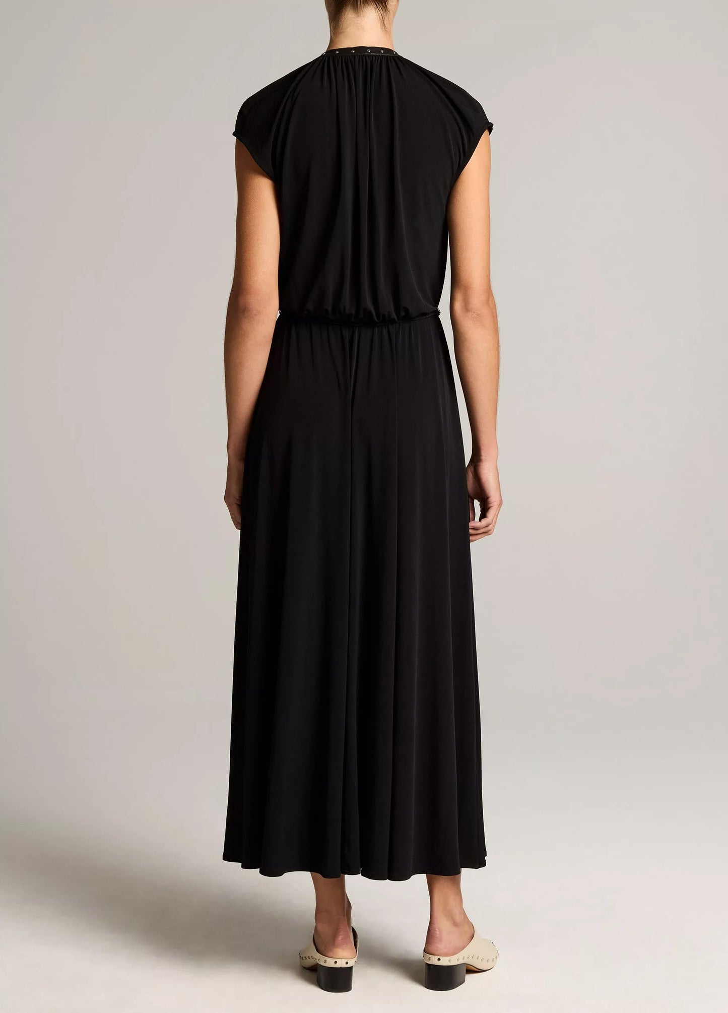 Vince Studded Matte Jersey Cap-Sleeve Dress