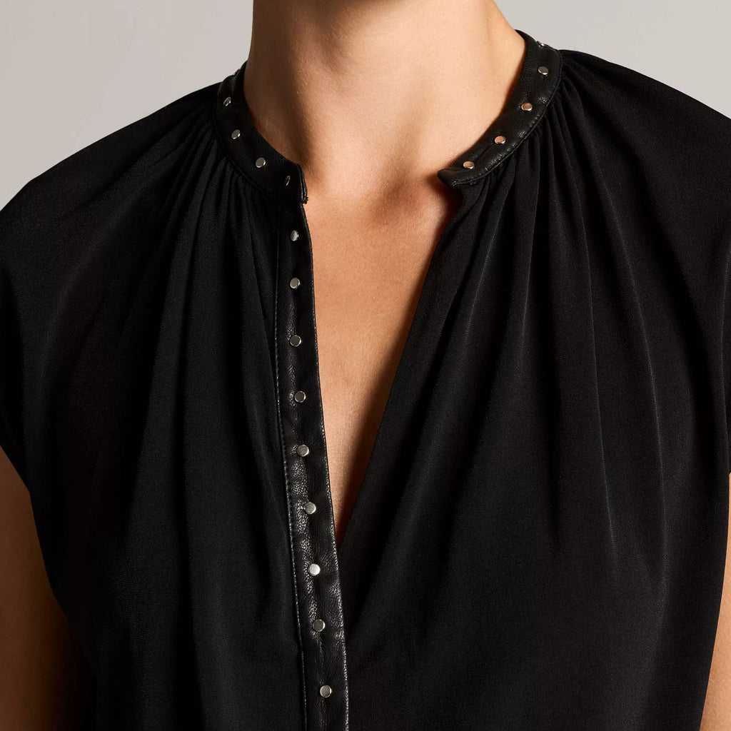 Vince Studded Matte Jersey Cap-Sleeve Dress