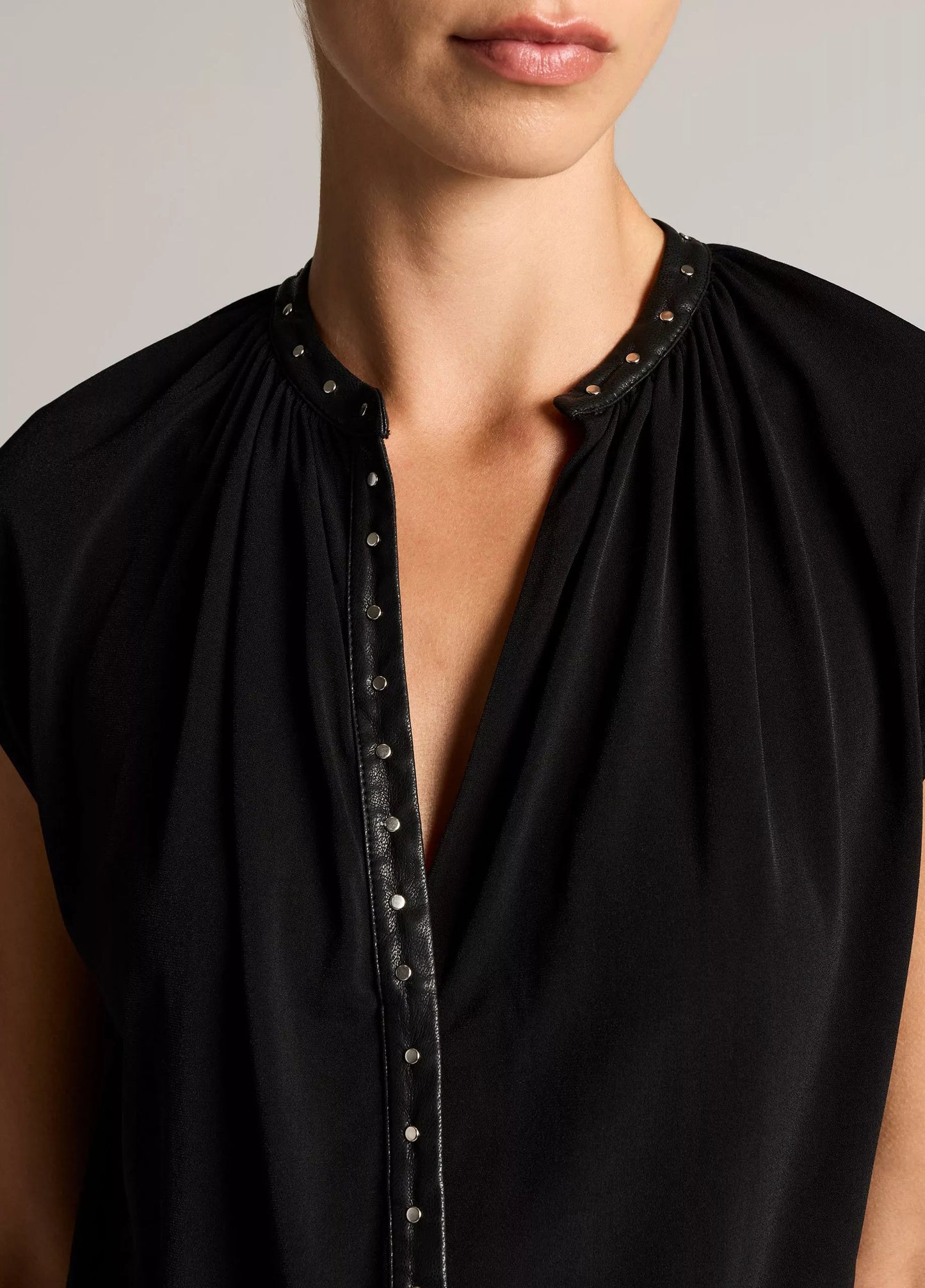 Vince Studded Matte Jersey Cap-Sleeve Dress