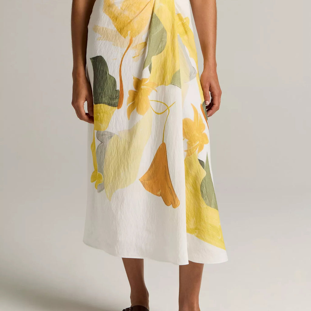 Vince Painted Abstract Floral Draped Skirt