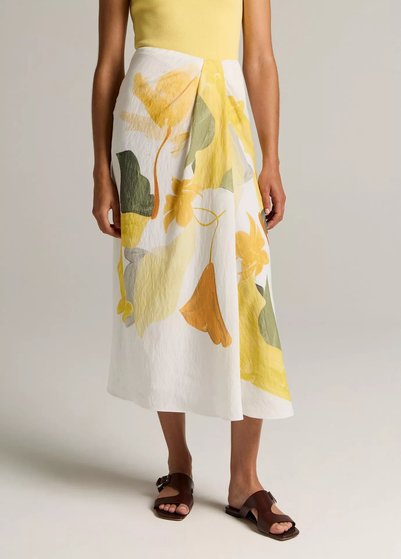 Vince Painted Abstract Floral Draped Skirt