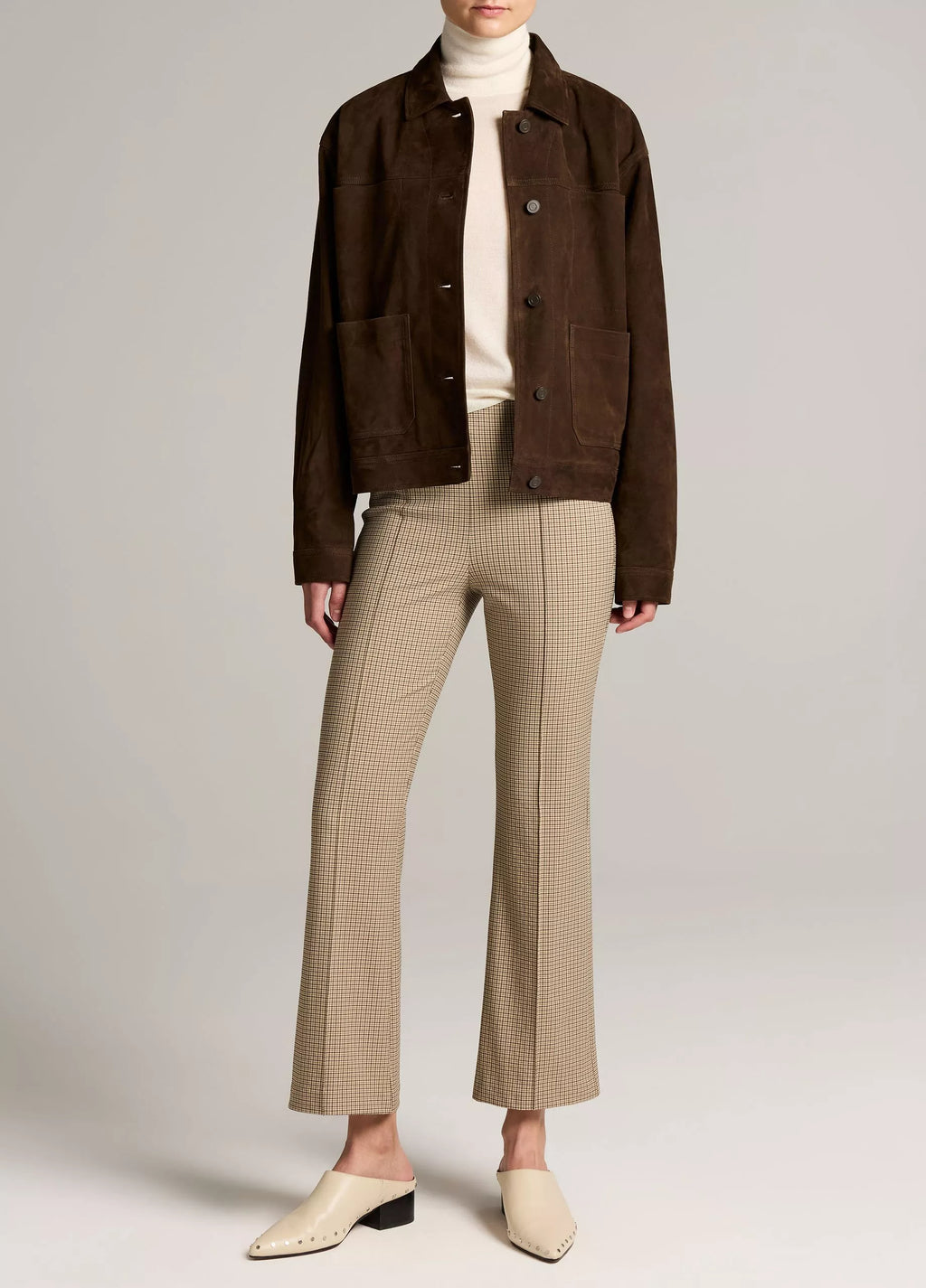 Vince Niki Plaid Mid-Rise Crop Flare Pant
