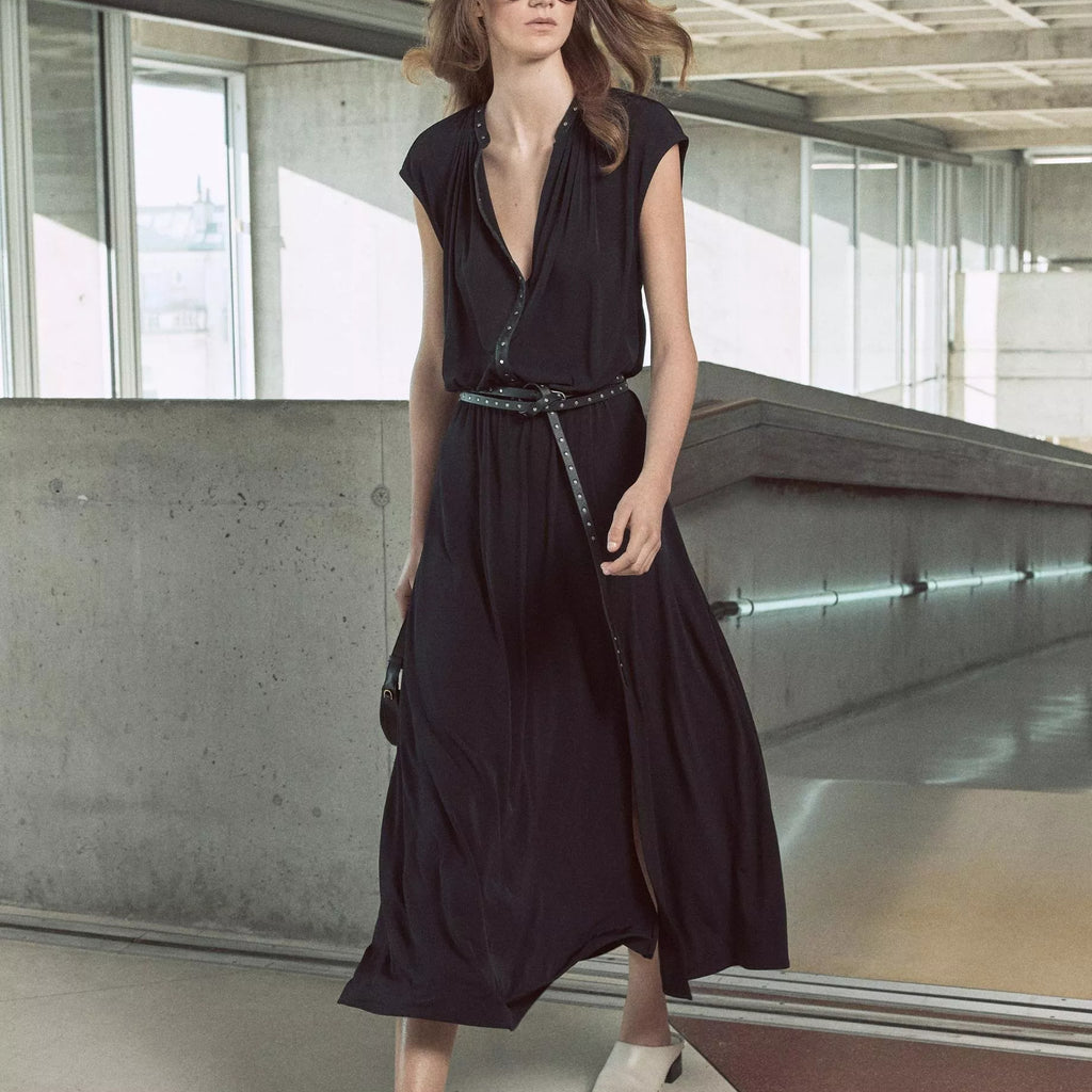 Vince Studded Matte Jersey Cap-Sleeve Dress