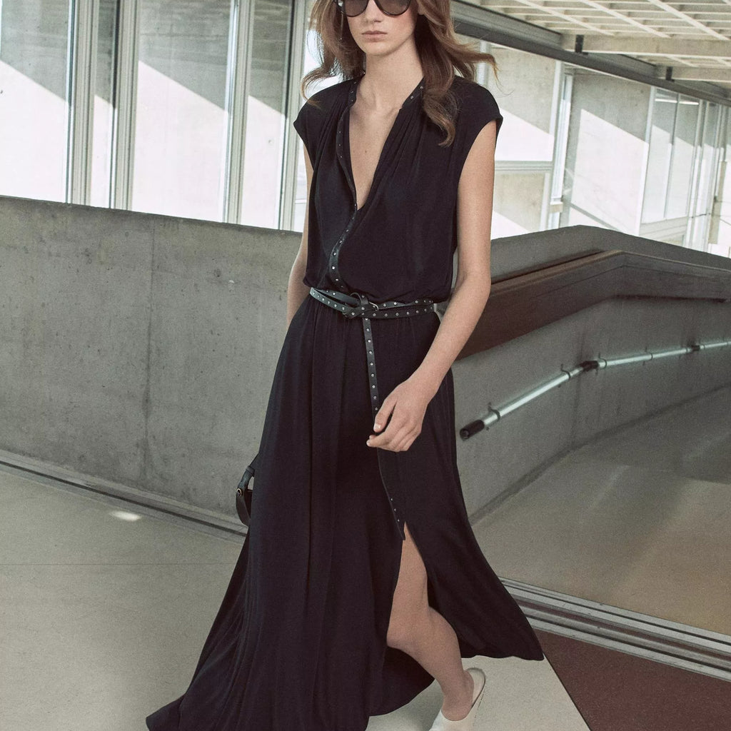 Vince Studded Matte Jersey Cap-Sleeve Dress