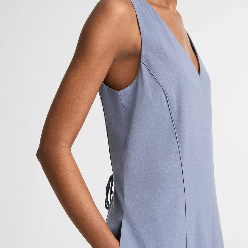 Vince Linen-Blend V-Neck Dress