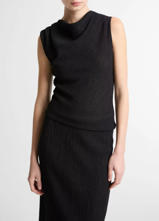 Vince Shadow Grid Cowl-Neck Top