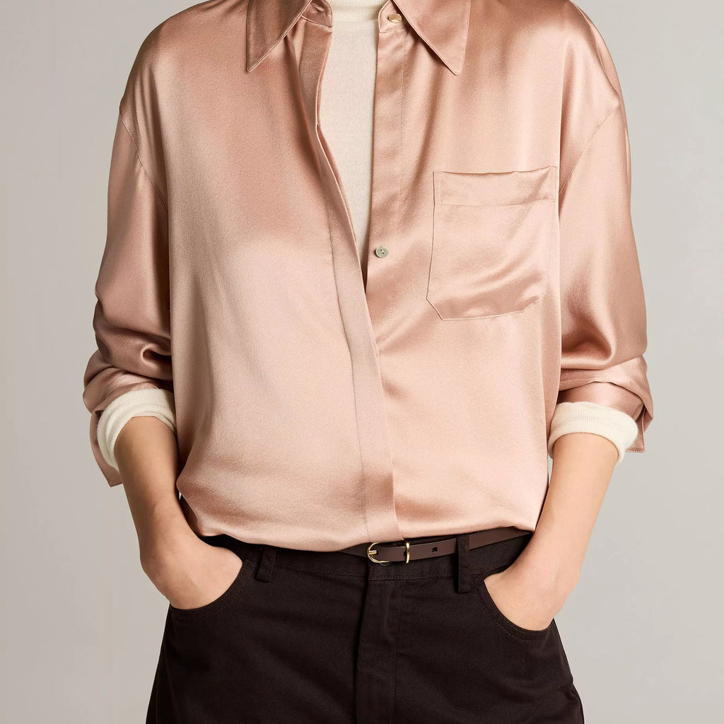 Vince Silk Satin Dolman-Sleeve Button-Front Shirt