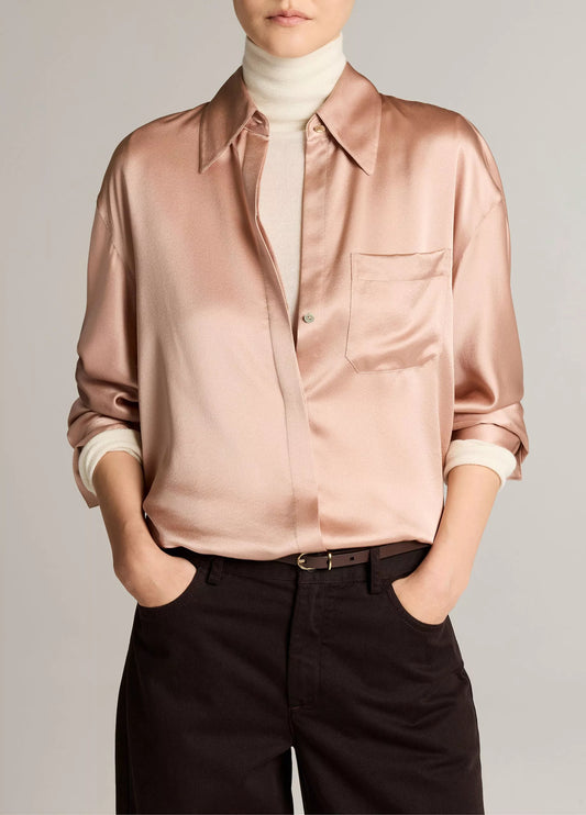 Vince Silk Satin Dolman-Sleeve Button-Front Shirt