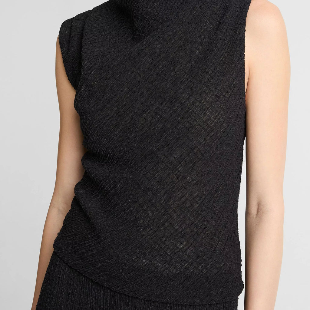 Vince Shadow Grid Cowl-Neck Top