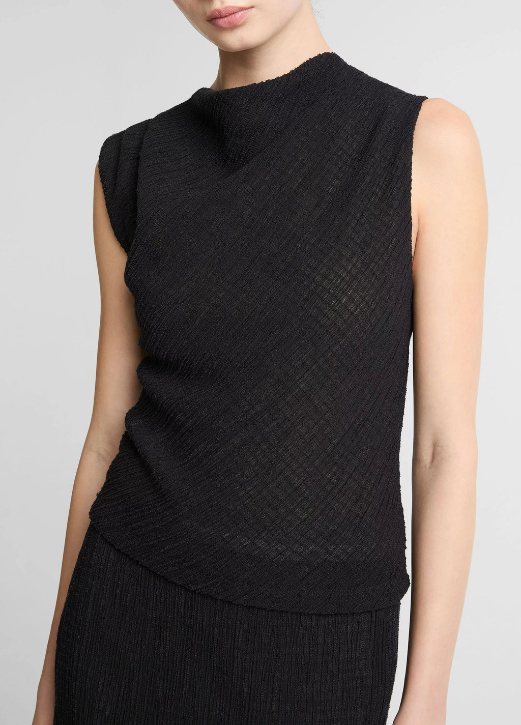 Vince Shadow Grid Cowl-Neck Top